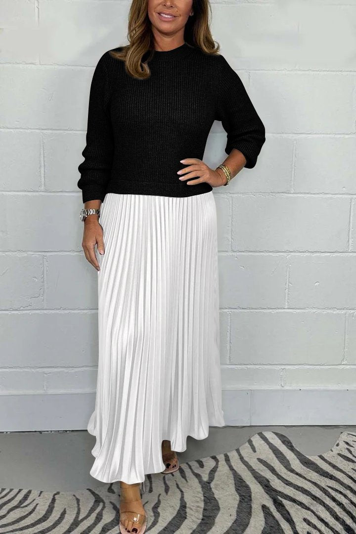 Naotstore - Women’s Stylish and Elegant Round-neck Pleated Dress