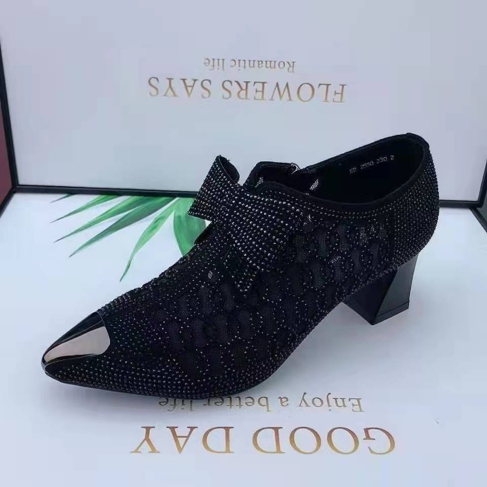 Rhinestone hollow chunky heel shoes and new belt buckle solid color plus size women's sandals