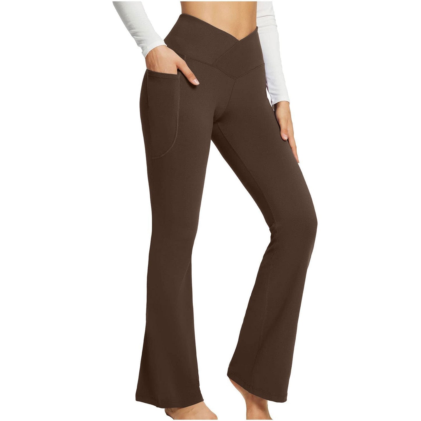 Naotstore - High Waisted Lift Butt Flare Yoga Leggings With Pockets