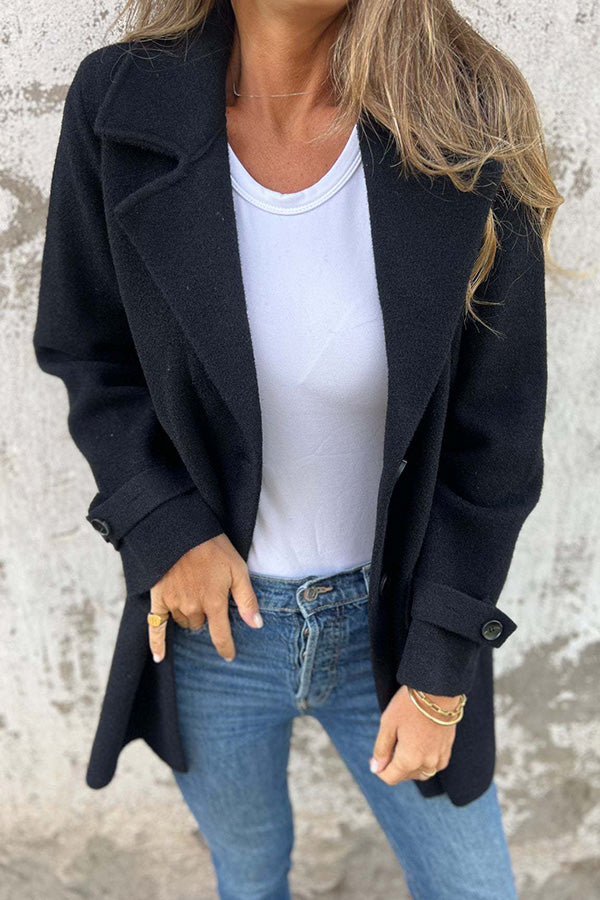 Naotstore - Women Solid Color Buttons Tailored Collar Long Sleeve Elegant Casual Autumn Jacket