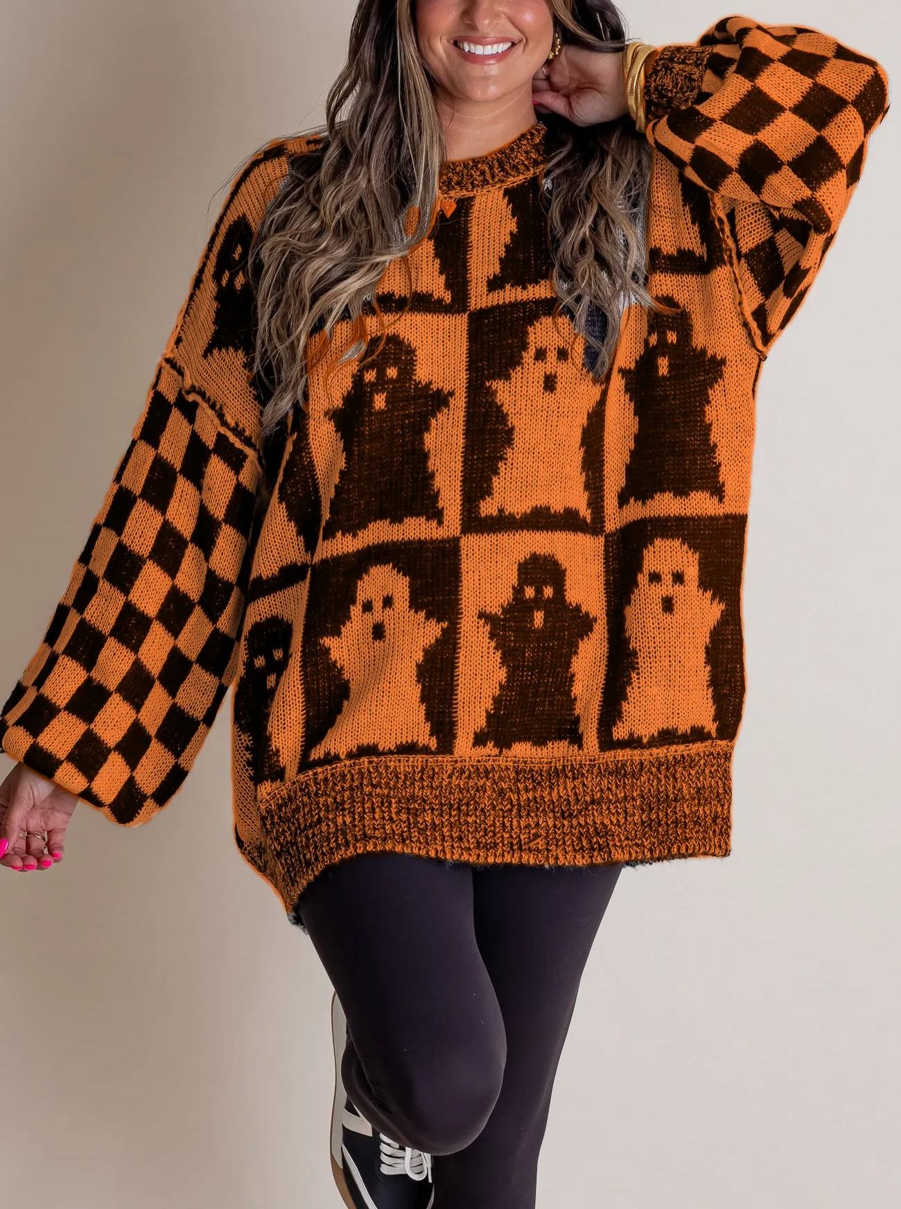 Naotstore - Women's Halloween Checkered Sweater