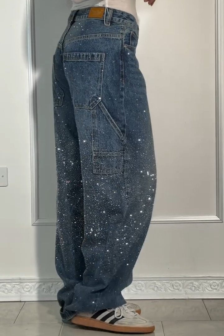 Naotstore - Women's Casual Rhinestone Loose Harem Jeans