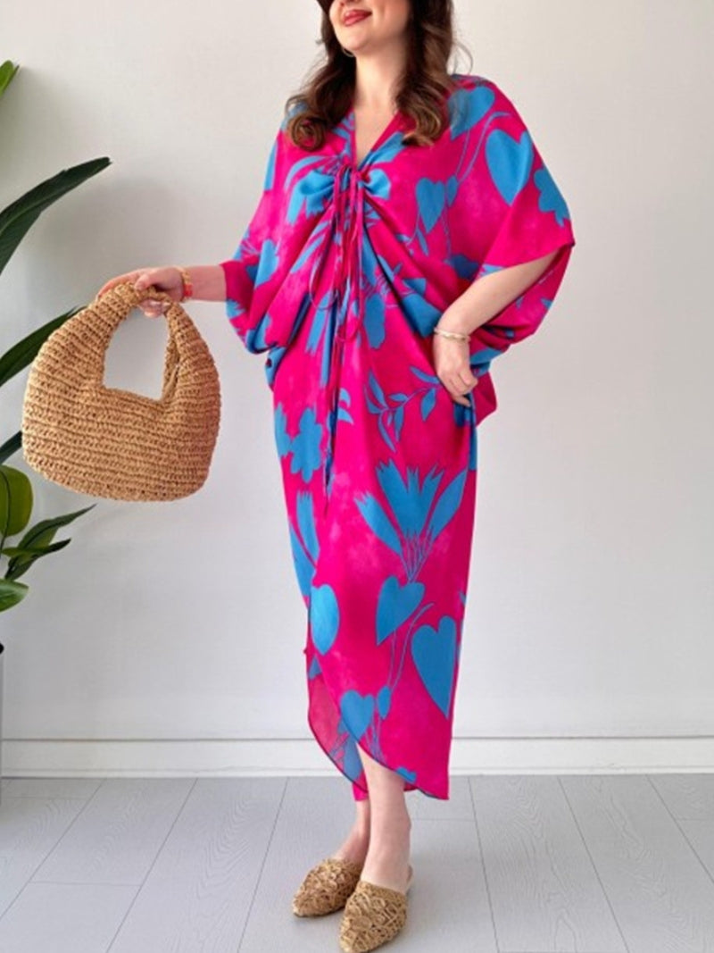 🎉🔥LAST DAY 51% OFF🔥Fashion Printed Bat Sleeve V-Neck Dress