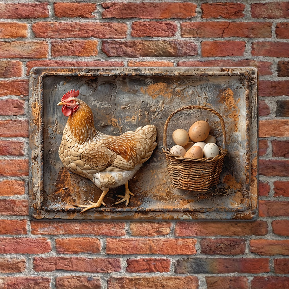 Naotstore - Vintage Chicken & Fresh Eggs Metal Sign - Rustic Wall Decor