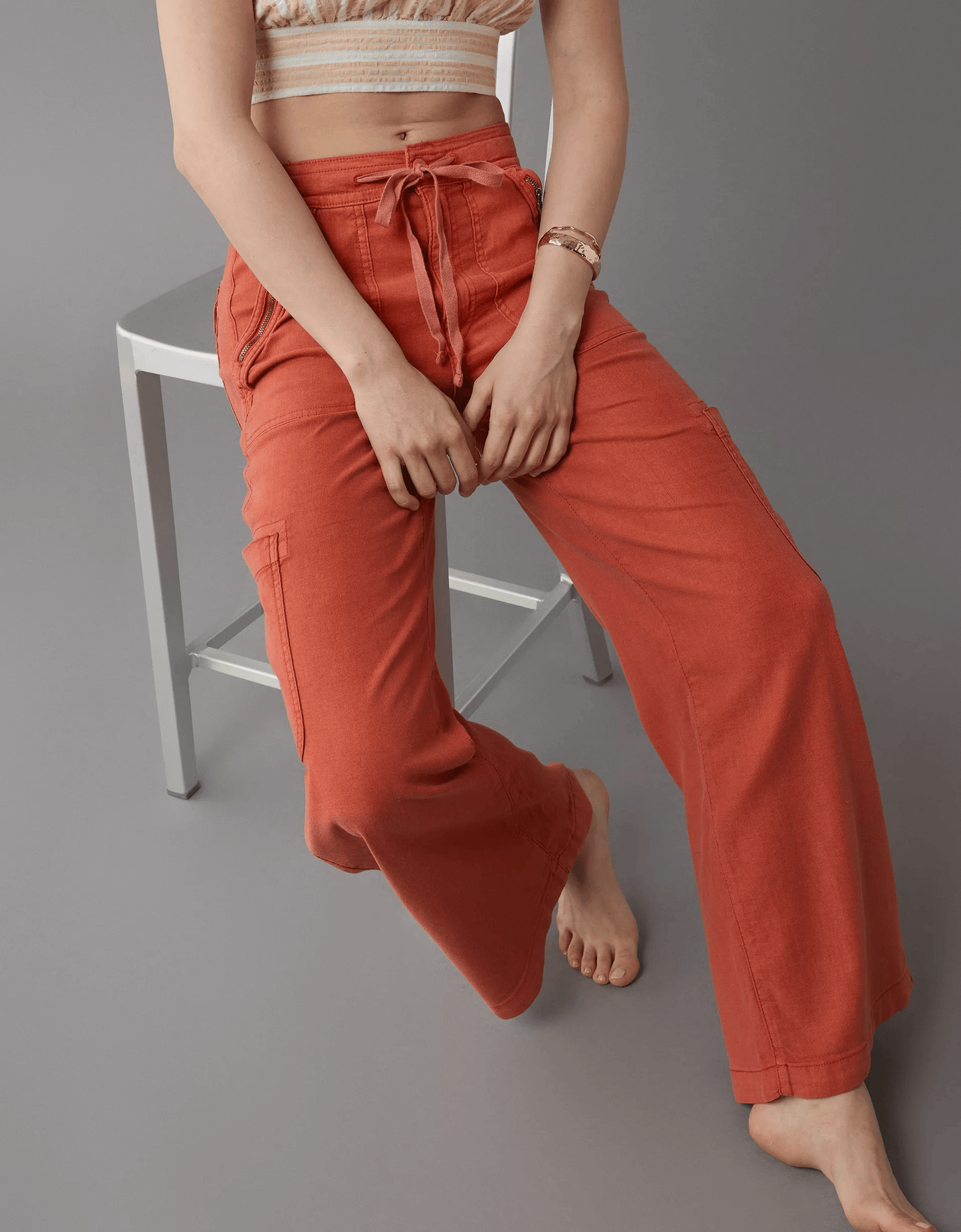 Naotstore - Linen-Blend Wide-Leg Cargo Pant