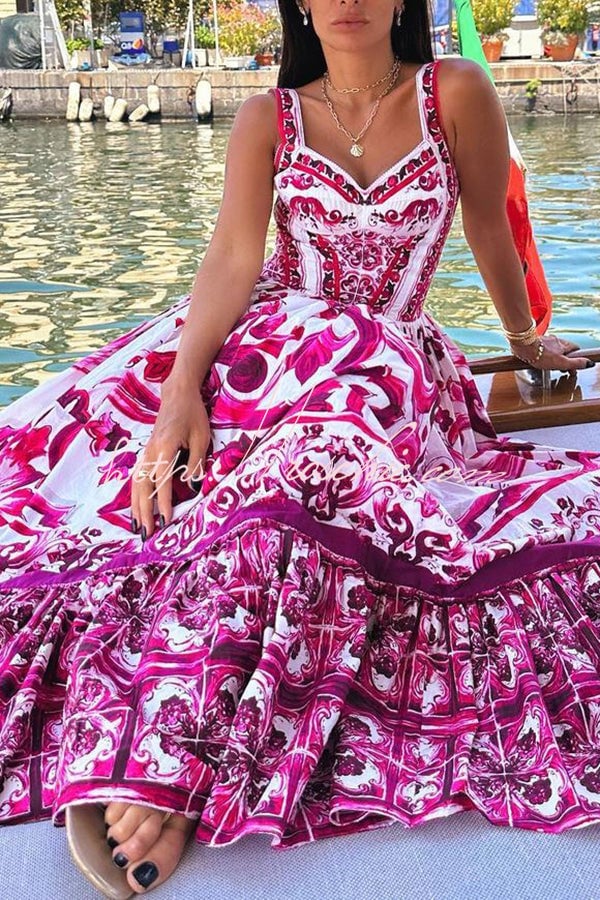 Naotstore - Stunning Floral Print Suspender Patchwork Maxi Dress