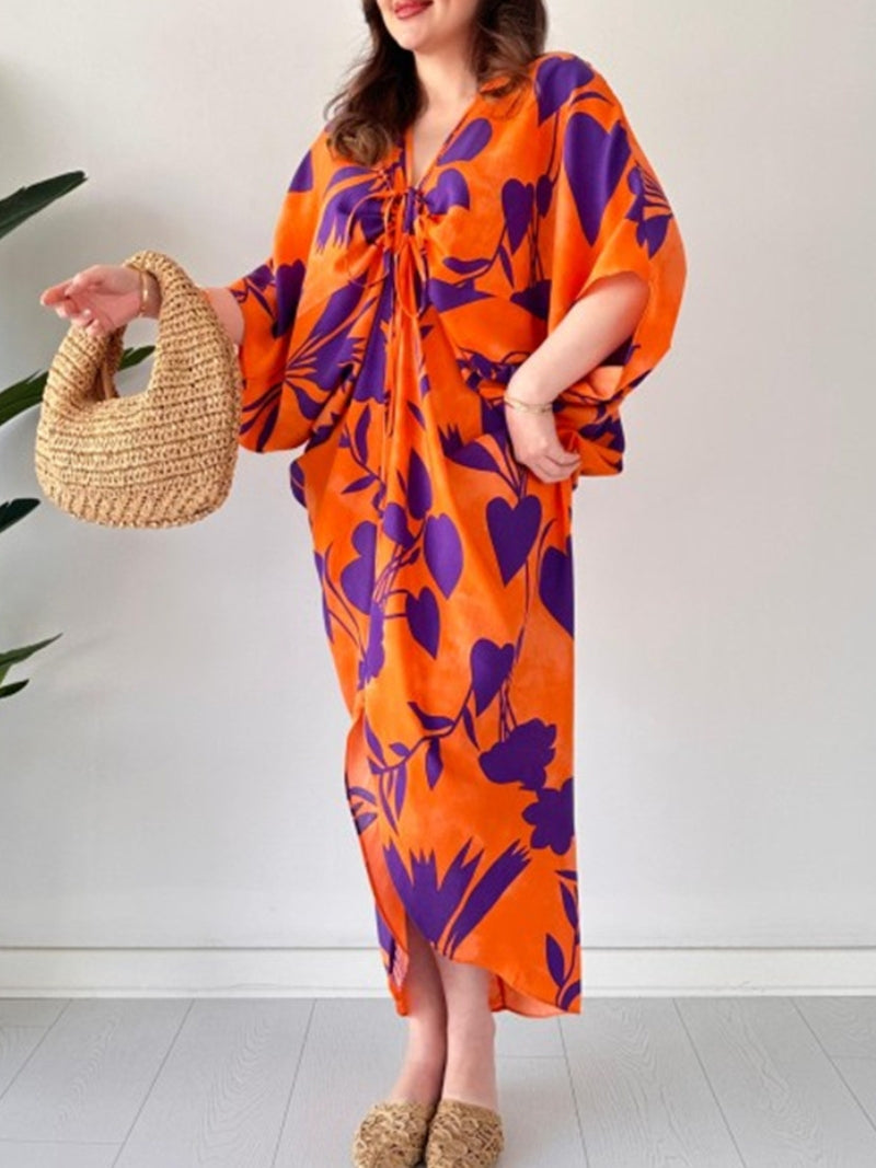 🎉🔥LAST DAY 51% OFF🔥Fashion Printed Bat Sleeve V-Neck Dress