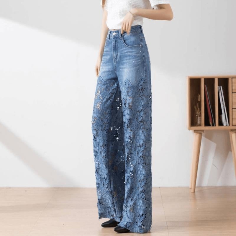 šHottest recommendations - Handmade Hollow Lace Patchwork Jeans - naotstore