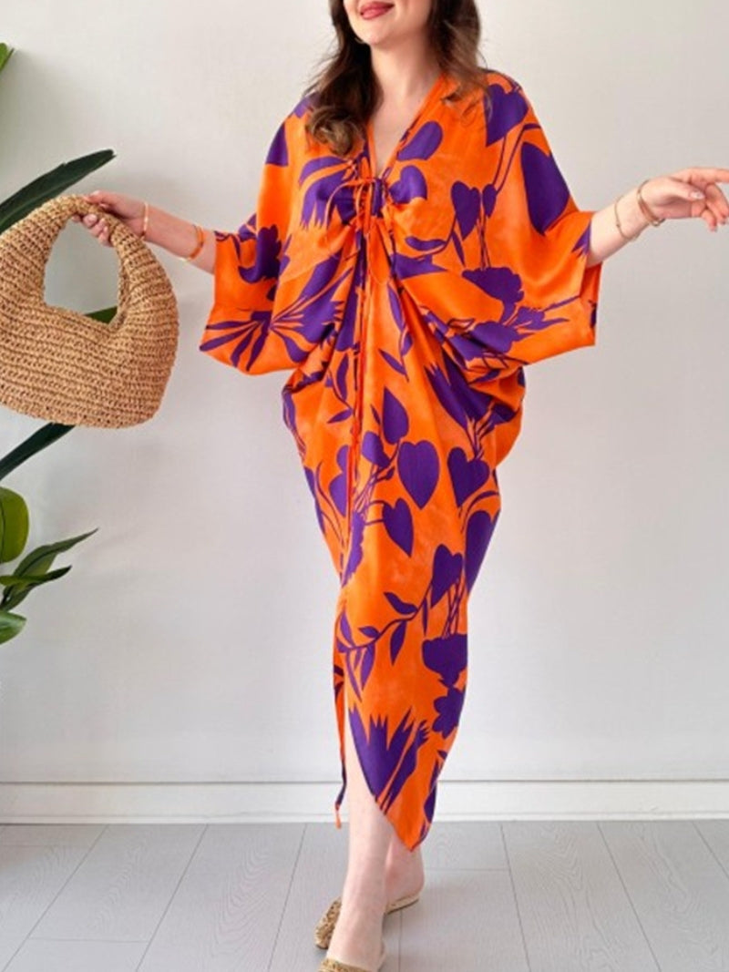 🎉🔥LAST DAY 51% OFF🔥Fashion Printed Bat Sleeve V-Neck Dress