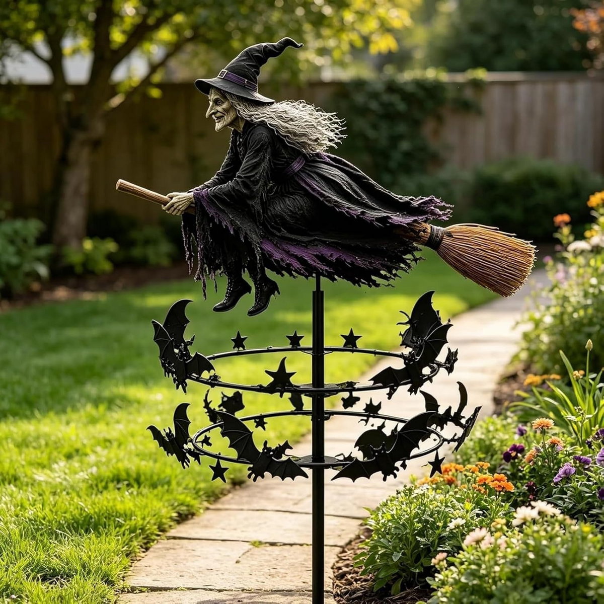 🧙♀️Enchanted Witch Wind Spinner ✨ Whimsical Outdoor Halloween Garden Decor