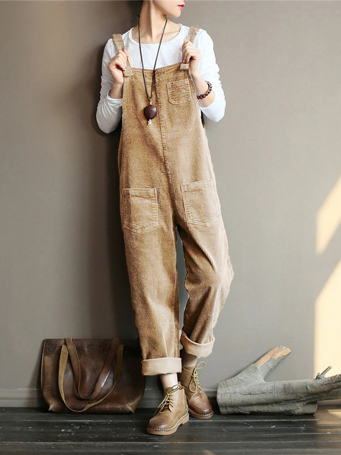 Naotstore - Wide Leg Corduroy Overalls