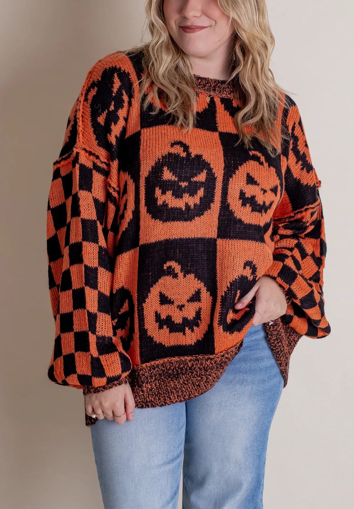 Naotstore - Women's Halloween Checkered Sweater