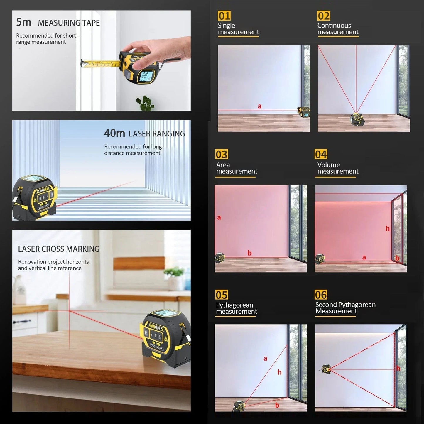 Naotstore - Measurin Sight 3-In-1 Infrared Laser Tape Measuring