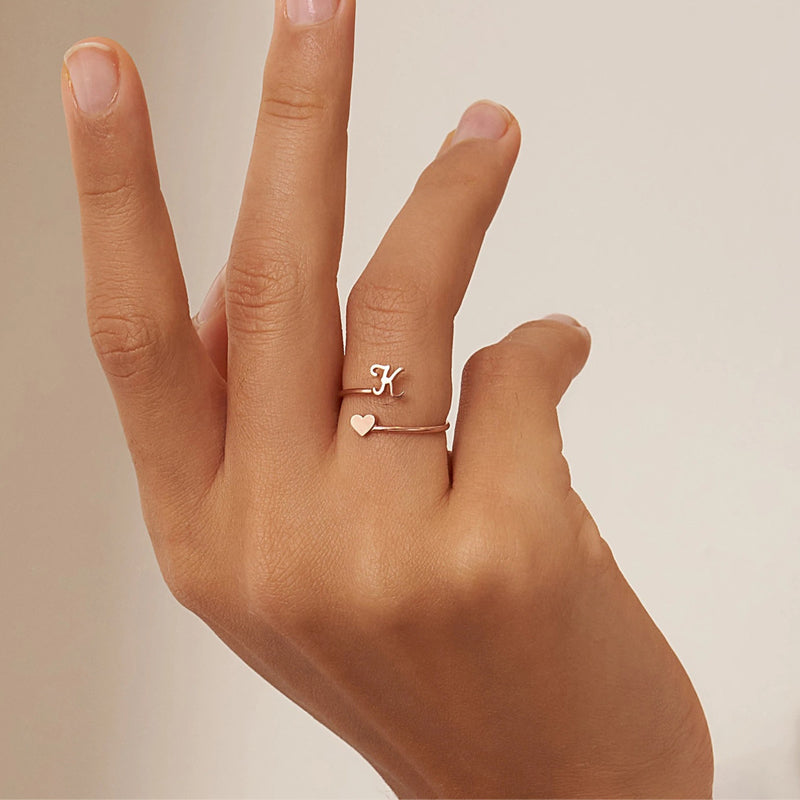 Dainty Initial Heart Ring - naotstore