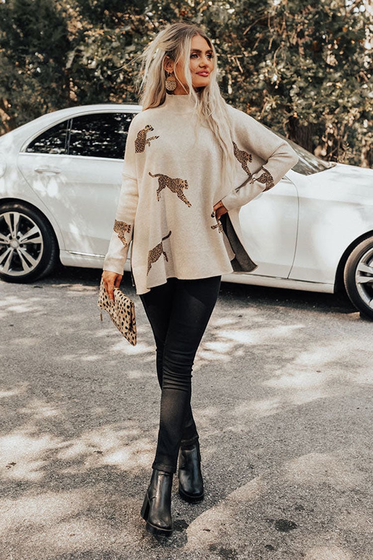 Naotstore - Casual retro tiger and leopard print long-sleeved top