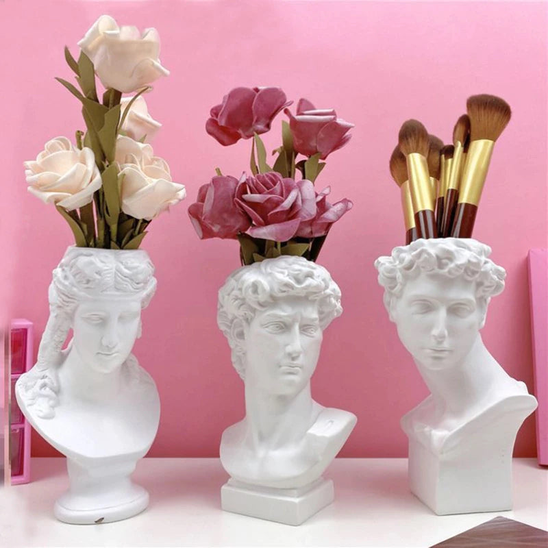 Naotstore - High Renaissance Vase David Flower Portrait Resin Vases Art David Statue Makeup Brush