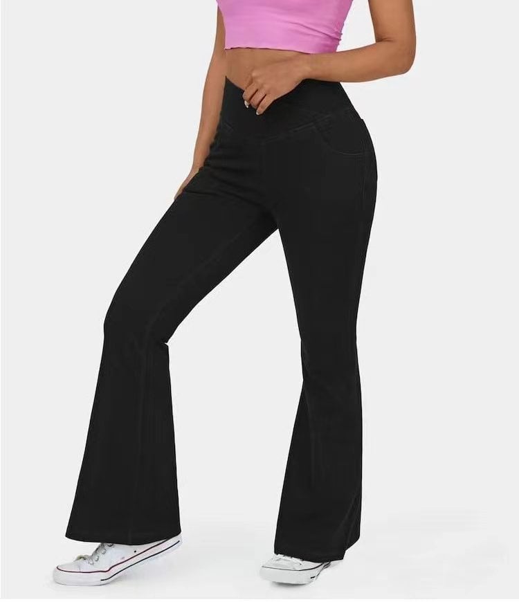 Naotstore - Stretchy Denim High Waisted Crossover Flare Pants