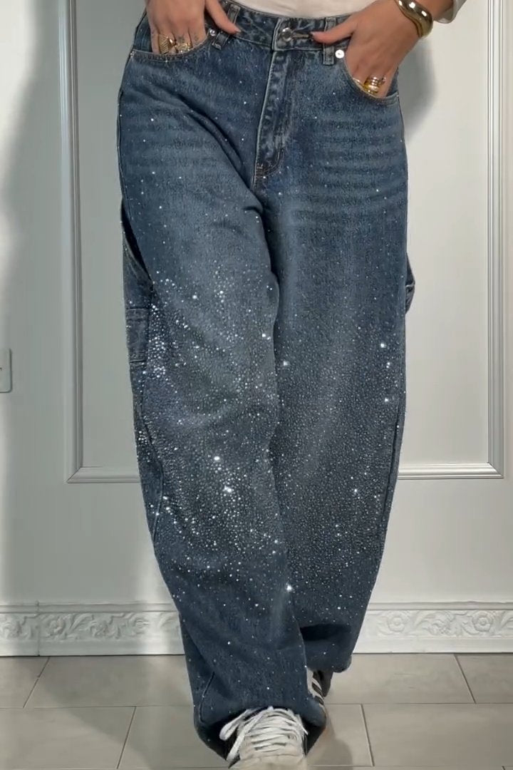 Naotstore - Women's Casual Rhinestone Loose Harem Jeans
