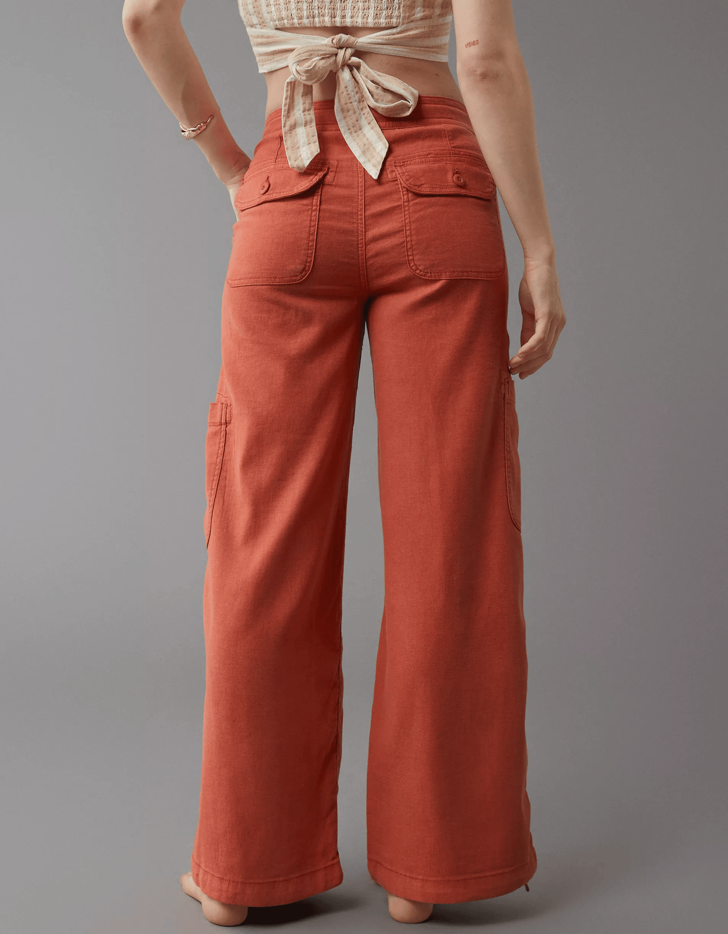 Naotstore - Linen-Blend Wide-Leg Cargo Pant