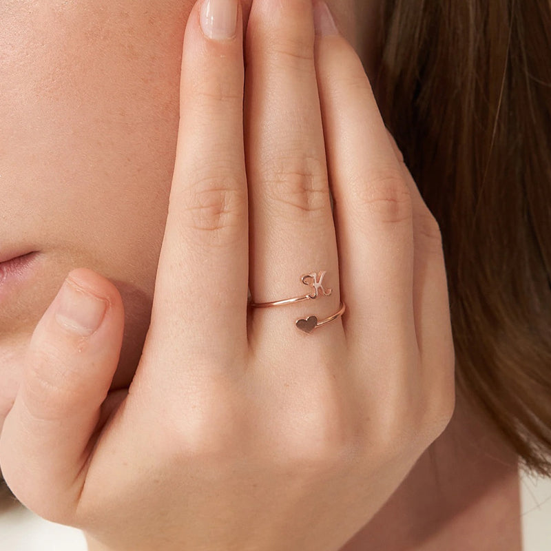 Dainty Initial Heart Ring - naotstore