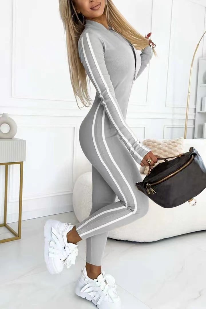 Naotstore - Women's Slim Fit Side Web Half-Zip Jumpsuit