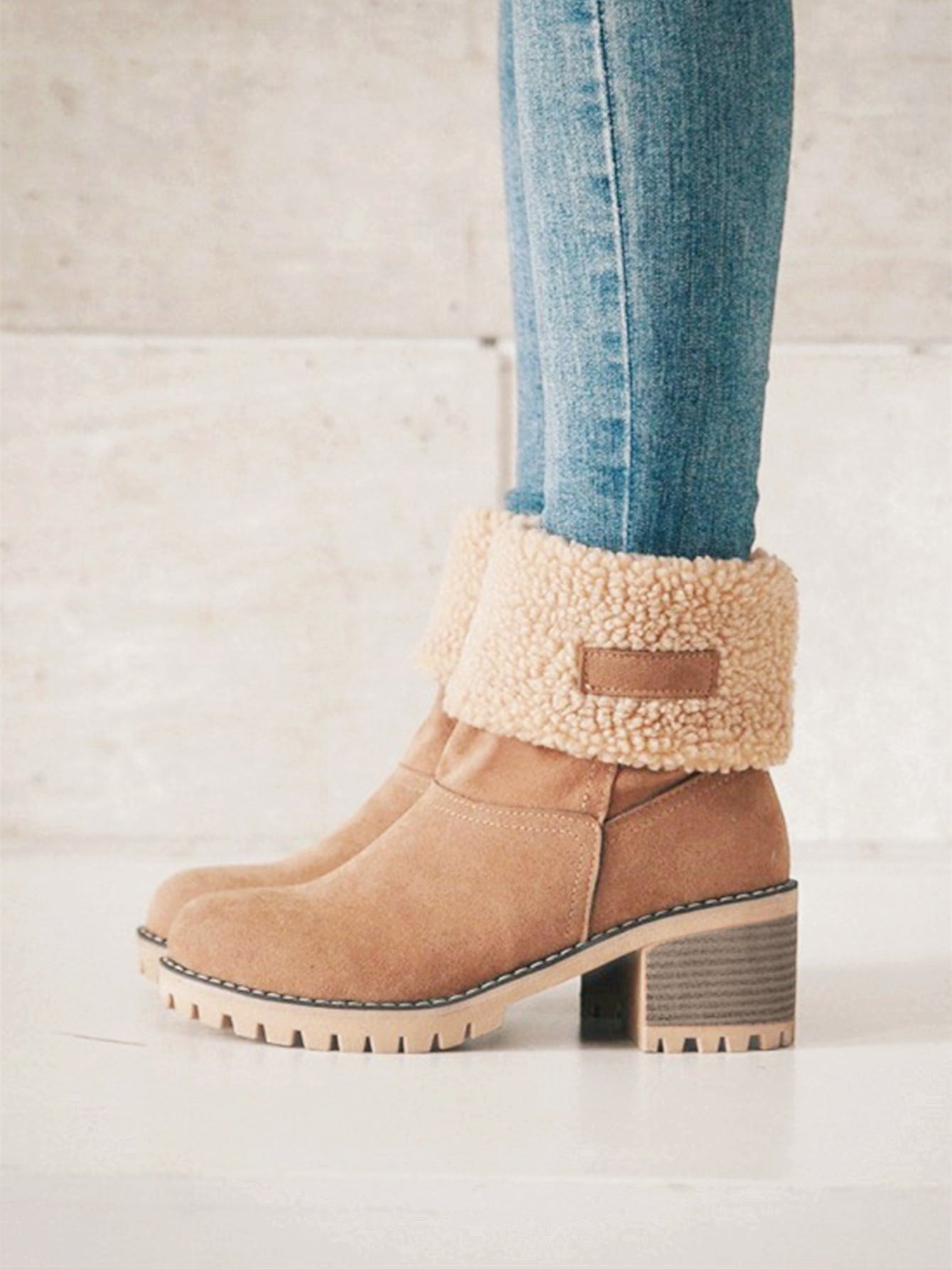 Naotstore - Suedette Cotton Lining Chunky Heeled Snow Boots