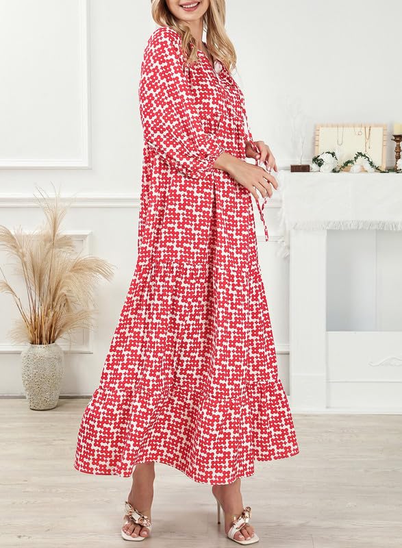 Naotstore - Women's Puff Sleeve Floral Boho Maxi Dress
