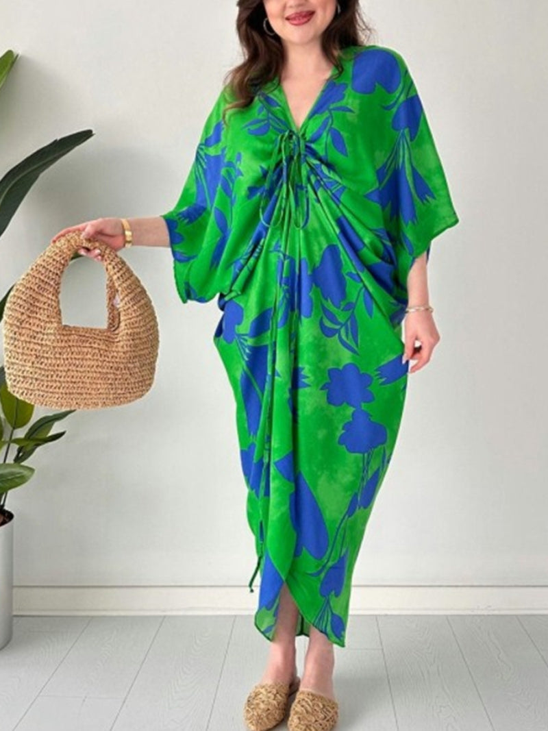 🎉🔥LAST DAY 51% OFF🔥Fashion Printed Bat Sleeve V-Neck Dress