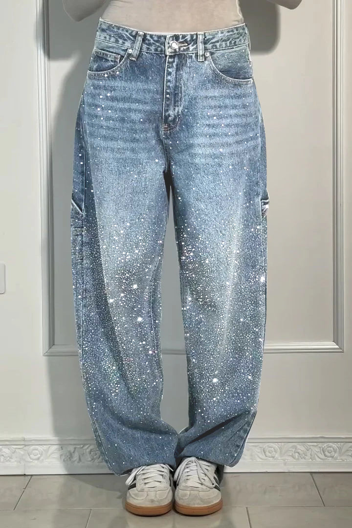 Naotstore - Women's Casual Rhinestone Loose Harem Jeans