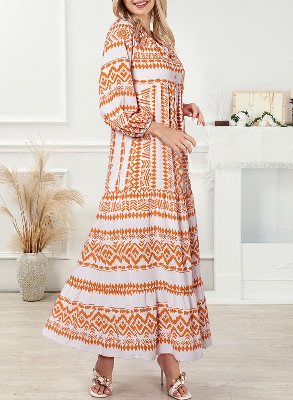 Naotstore - Women's Puff Sleeve Floral Boho Maxi Dress