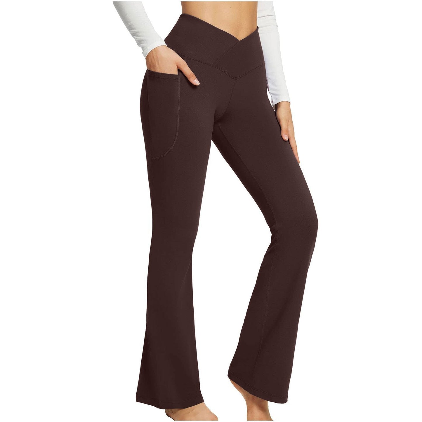 Naotstore - High Waisted Lift Butt Flare Yoga Leggings With Pockets
