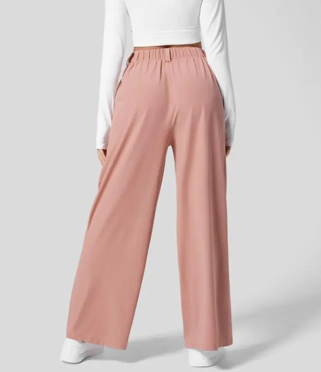 Naotstore - High Waisted Plicated Side Pocket Wide Leg Waffle Casual Pants