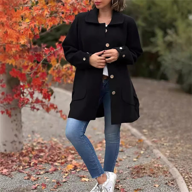 Naotstore - Women's Single-Breasted Coat with Peter Pan Collar