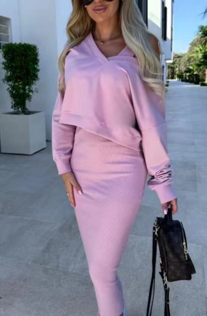 Naotstore - Vest Dress and V-Neck Sweatshirt Set