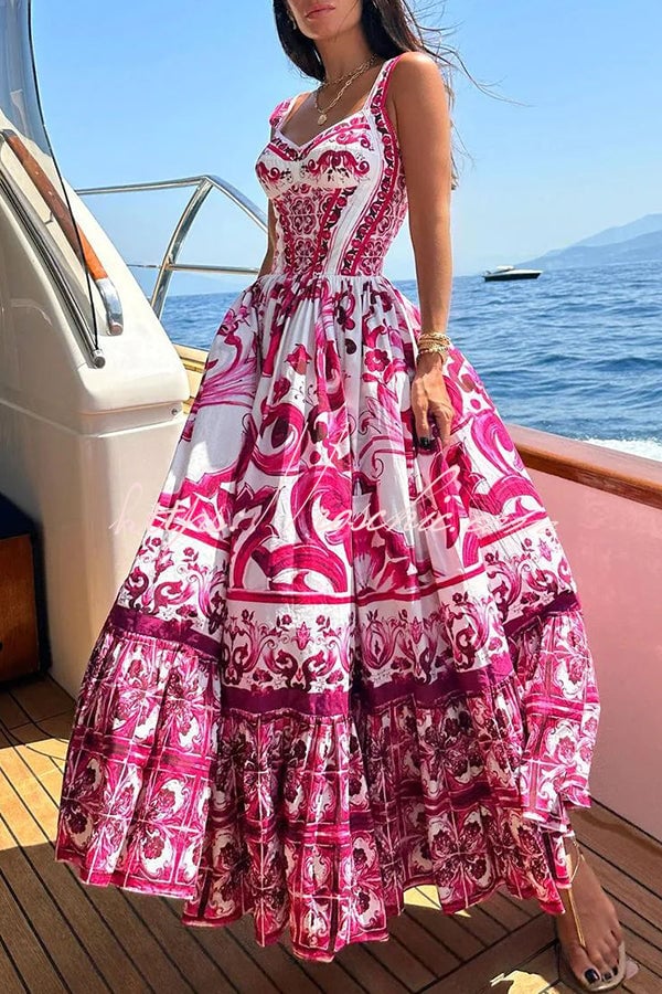 Naotstore - Stunning Floral Print Suspender Patchwork Maxi Dress