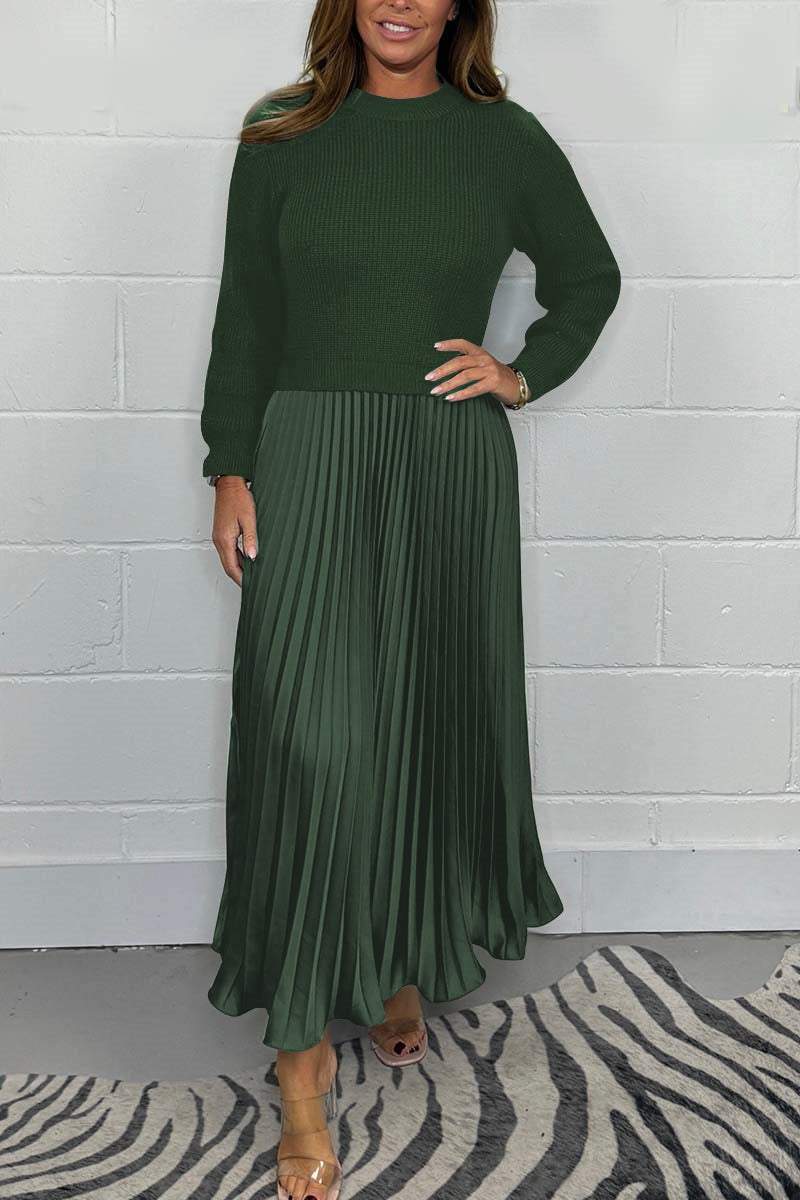 Naotstore - Women’s Stylish and Elegant Round-neck Pleated Dress