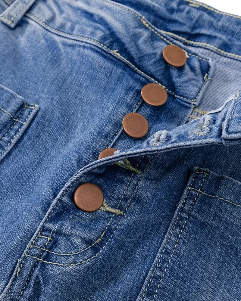 Naotstore - Button Fly Booty Shaping High Waist Flare Jeans