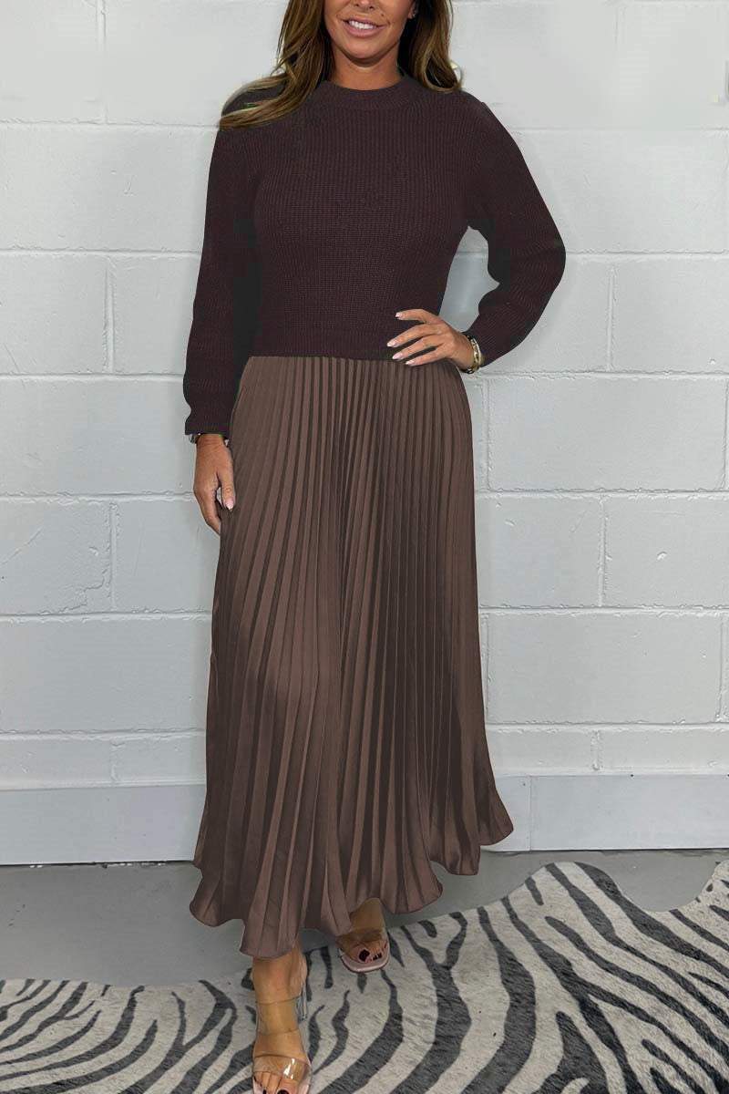 Naotstore - Women’s Stylish and Elegant Round-neck Pleated Dress