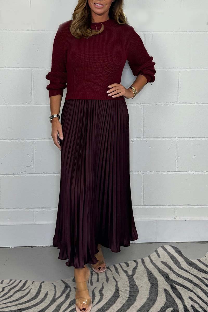 Naotstore - Women’s Stylish and Elegant Round-neck Pleated Dress