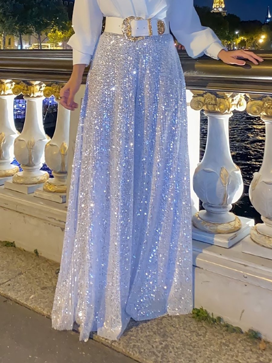 š„Hottest items of the year - Stylish V-Neck Long Sleeve Shirt & Sequin Wide Leg Pants Two Piece Set - naotstore