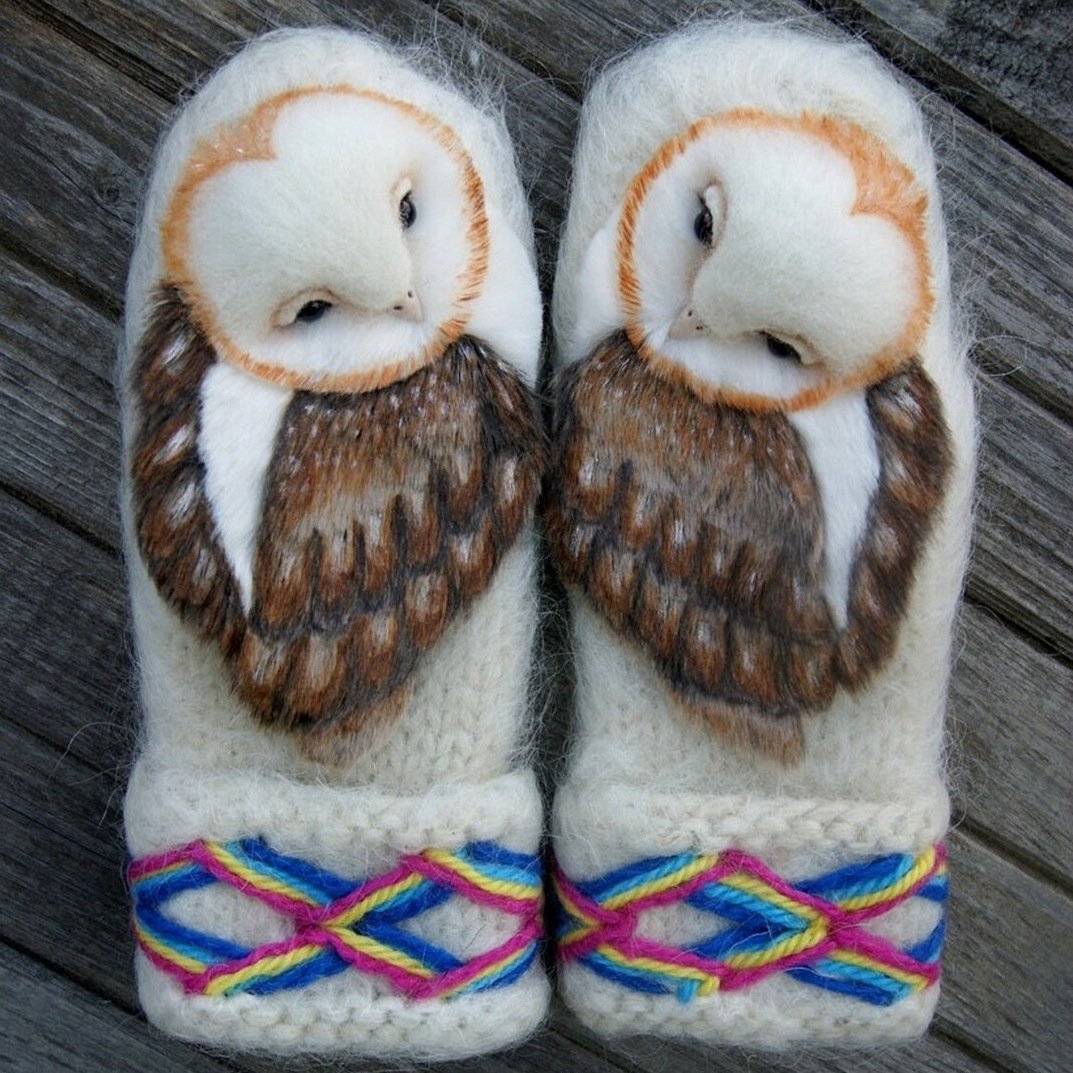 Naotstore - Hand Knitted Wool Nordic Mittens with Owls