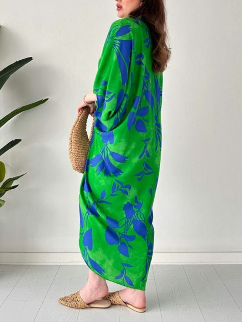 🎉🔥LAST DAY 51% OFF🔥Fashion Printed Bat Sleeve V-Neck Dress