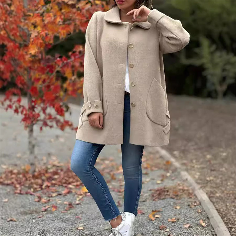 Naotstore - Women's Single-Breasted Coat with Peter Pan Collar