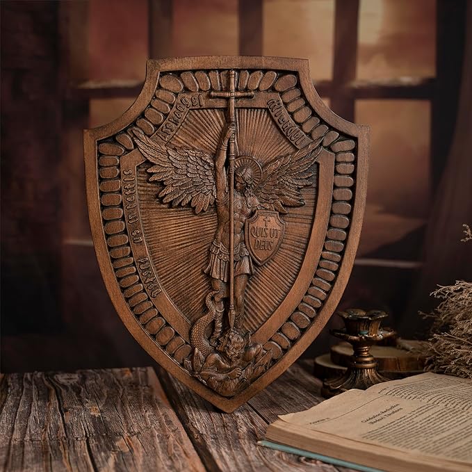 Naotstore - Shield Archangel Michael solid wood carving gift