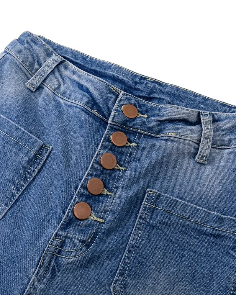 Naotstore - Button Fly Booty Shaping High Waist Flare Jeans