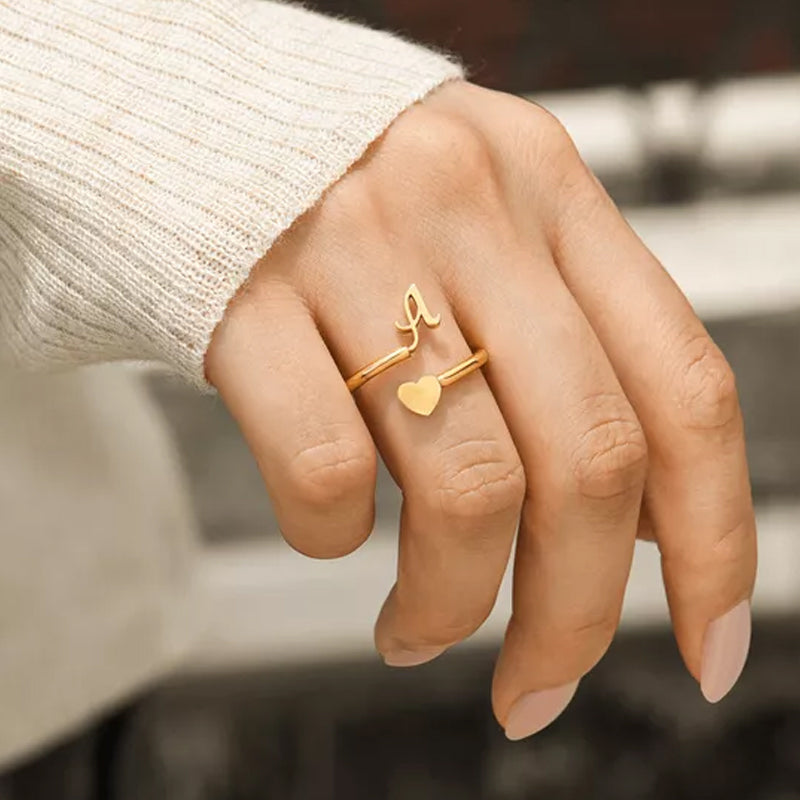 Dainty Initial Heart Ring - naotstore