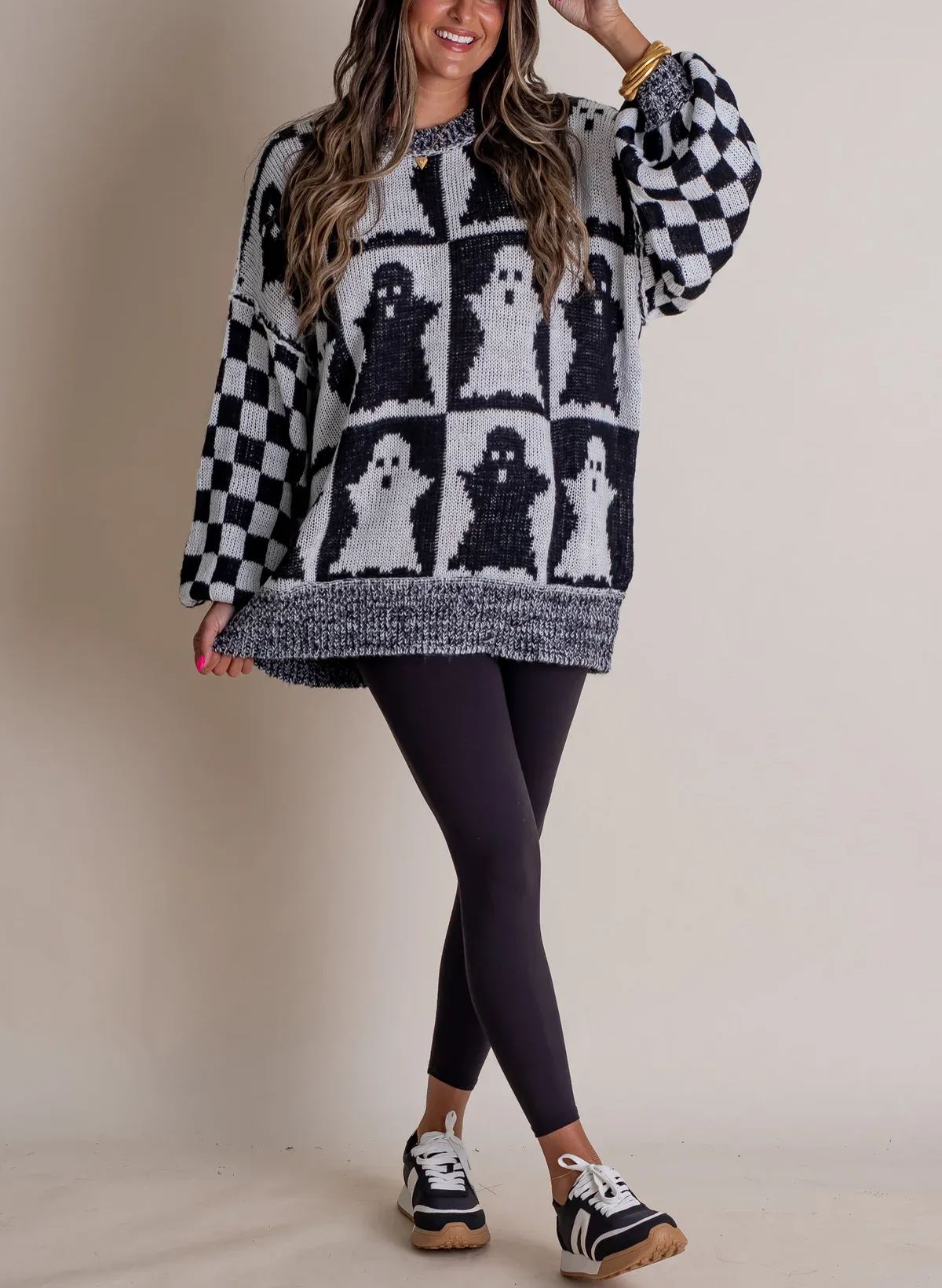 Naotstore - Women's Halloween Checkered Sweater