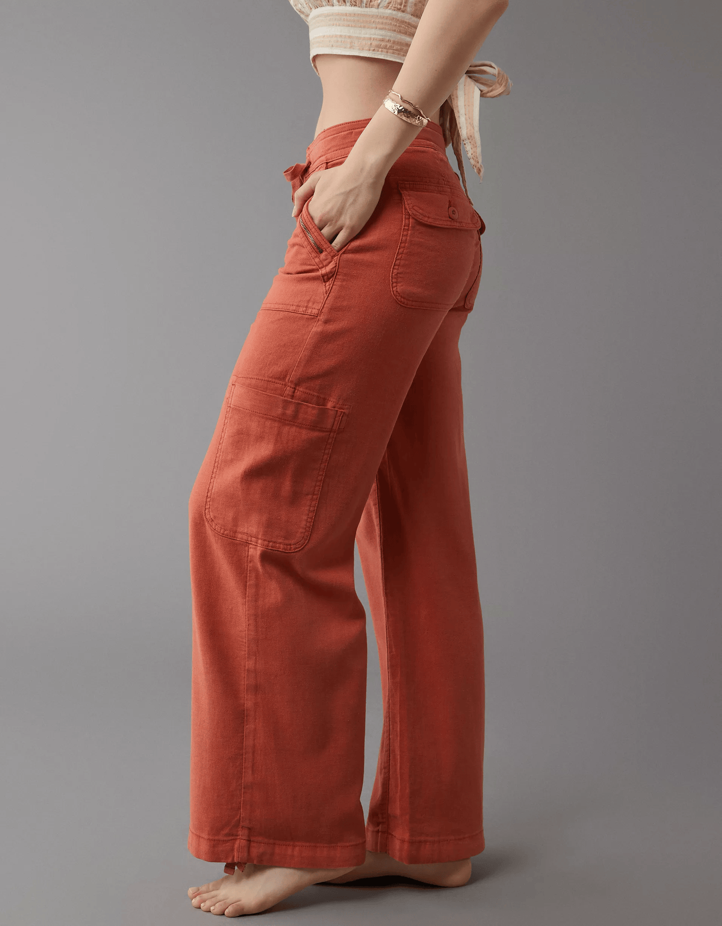 Naotstore - Linen-Blend Wide-Leg Cargo Pant