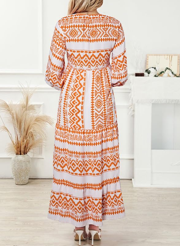 Naotstore - Women's Puff Sleeve Floral Boho Maxi Dress
