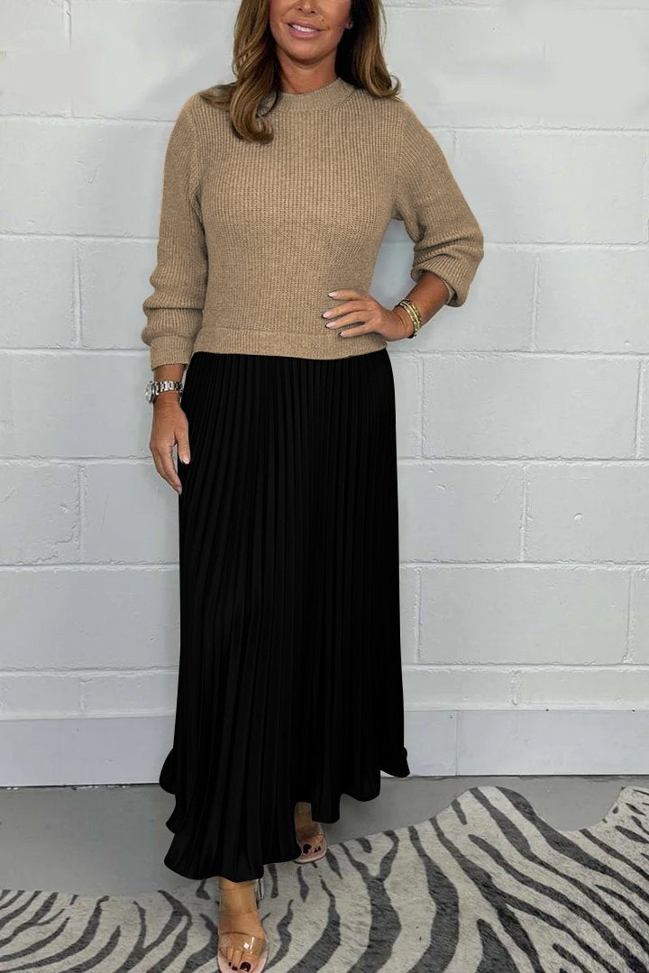 Naotstore - Women’s Stylish and Elegant Round-neck Pleated Dress